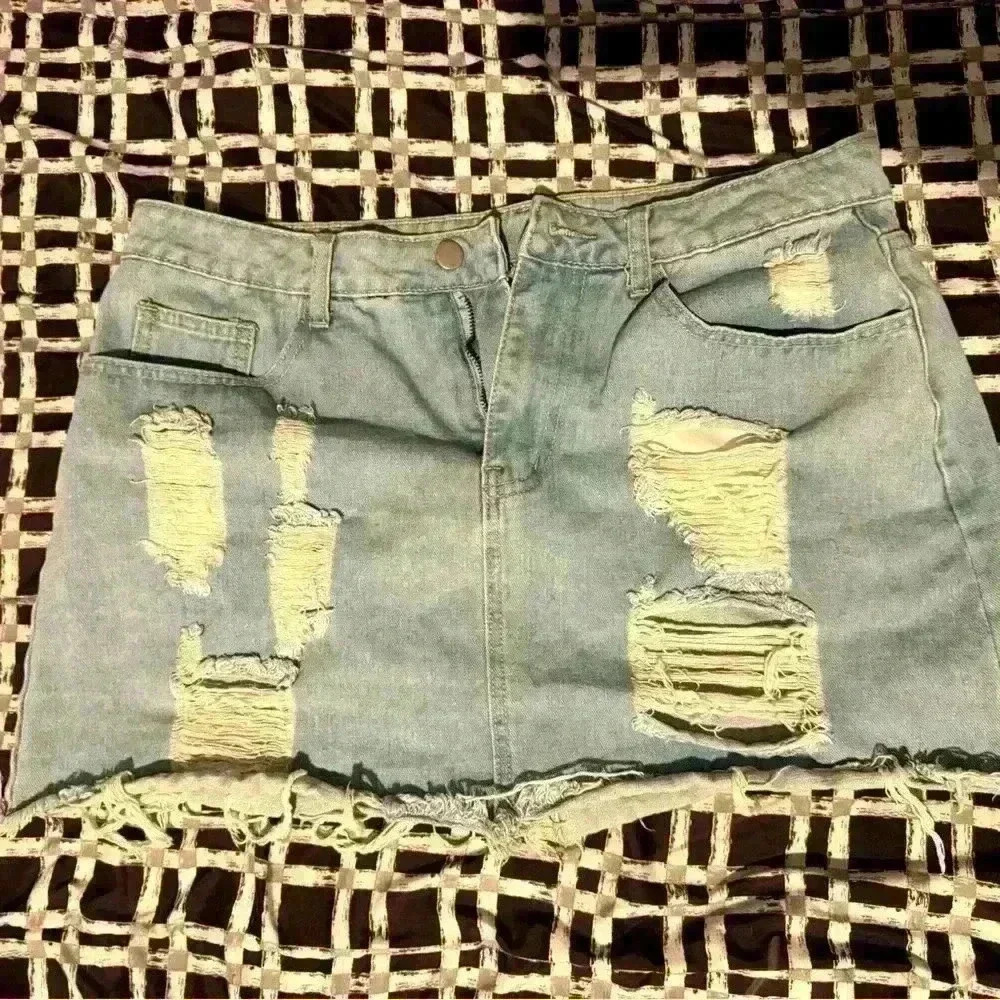 SHEIN Ripped  4 Pocket Sexy Denim Mini Skirt 0XL